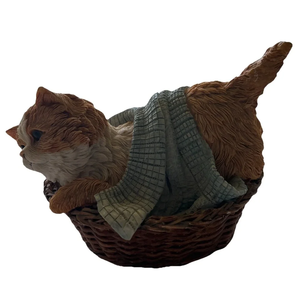 Vintage Paw Prints Goebel 1993 Cat Covered w/ Sweater in Laundry Basket Figurine